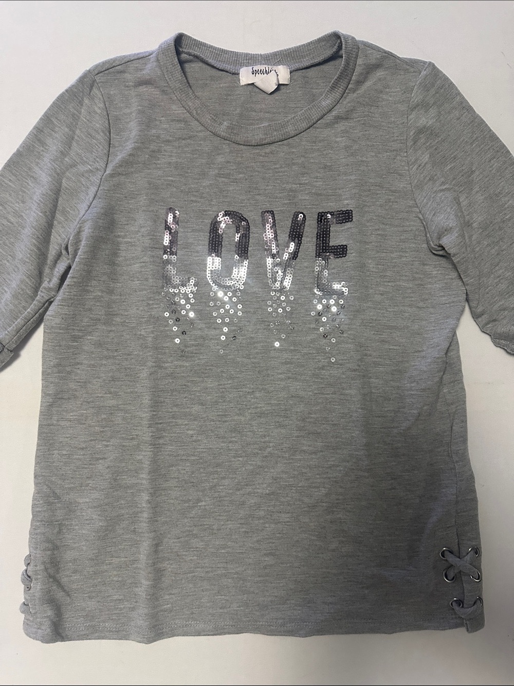 Speechless Grey Sequin LOVE Long Sleeve Tee